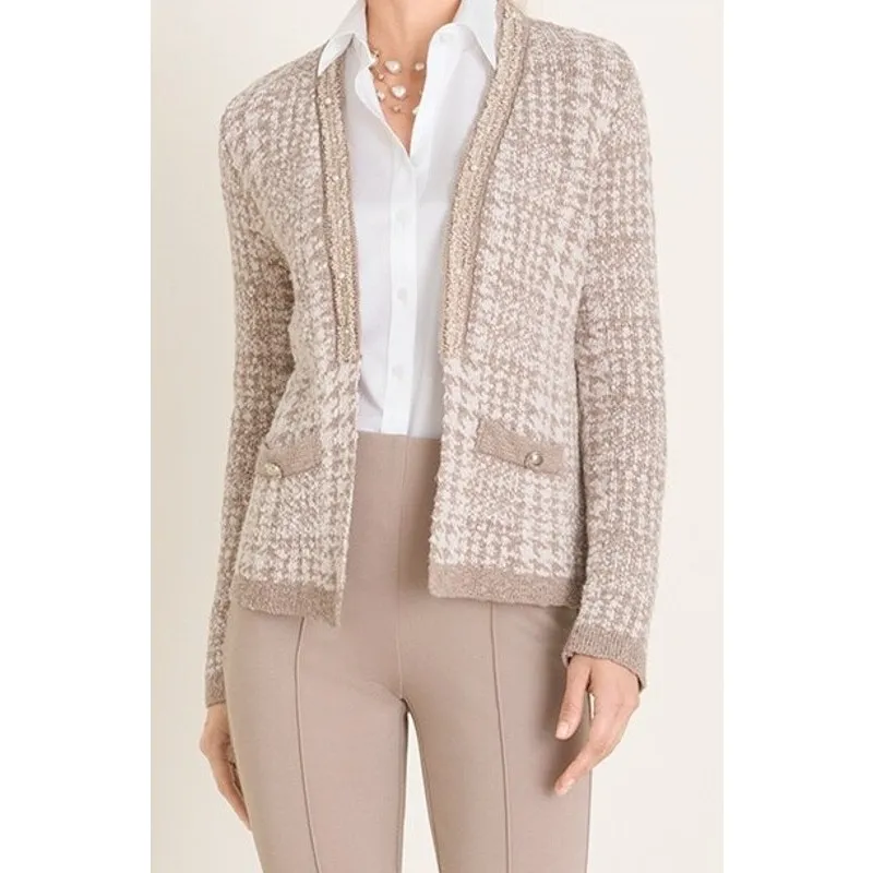 Chico's Novelty Yarn Detail Cardigan Sweater Womens Large Taupe Heather‎ Neutral - Image 3