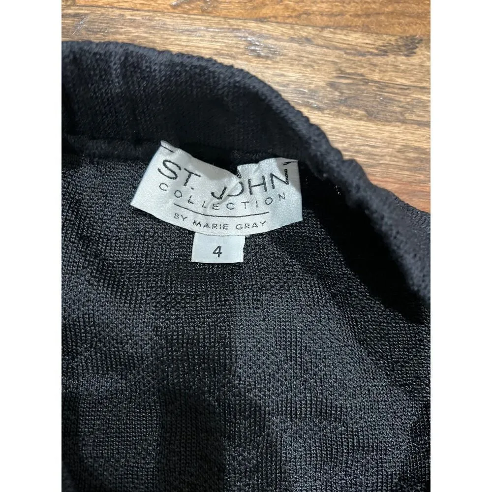 St. John Collection Black Knit Santana Floral Pencil Skirt Size 4 - Image 3
