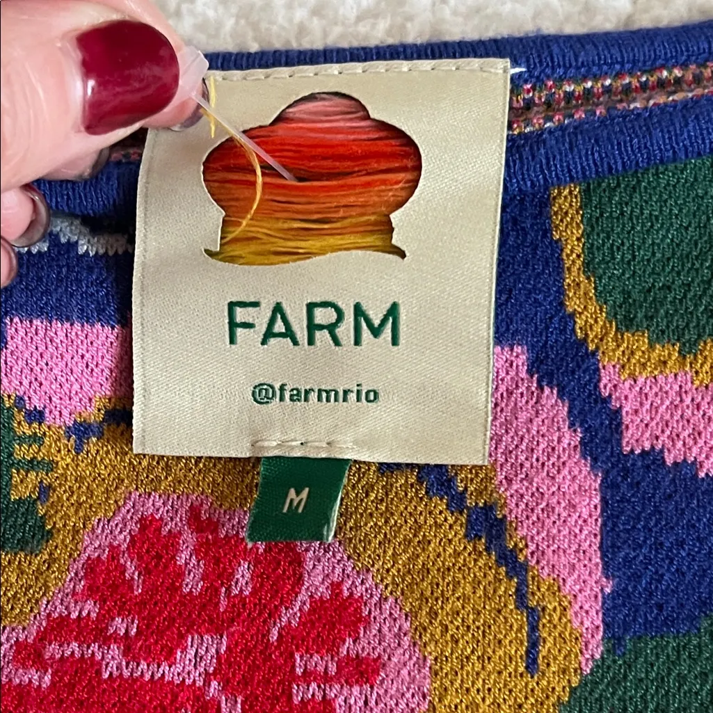 Farm Rio “Colorful Salad” Bodycon Knit Dress Blue Fruit Print Size M (NWOT) - Image 5