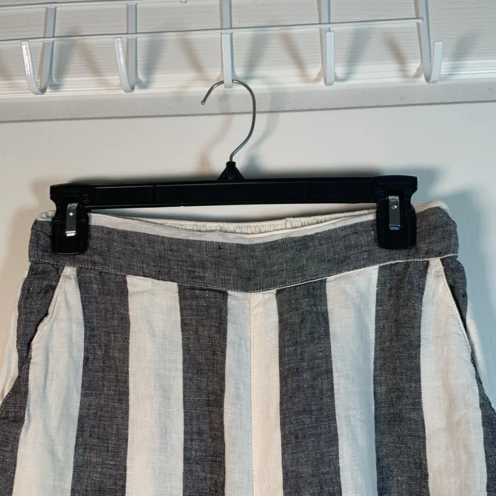 Christian Siriano Gray Cream Stripe 100% Linen Wide Leg Pants Small EUC #DS - Image 2