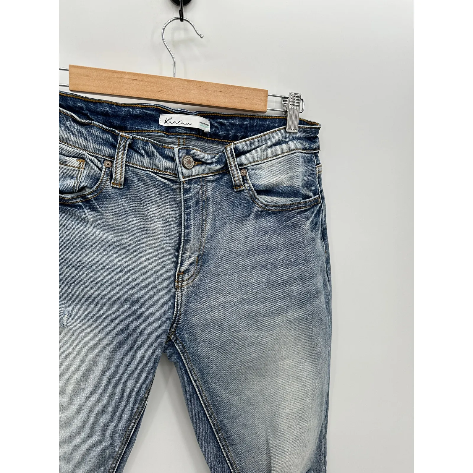 Kancan Acid Wash Distressed‎ Knee Skinny Denim Jeans Cotton Stretch Women 26 Blue - Image 5