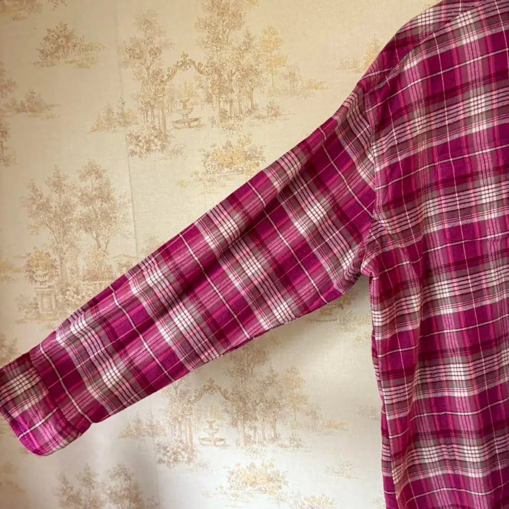 Vintage City Girl Country Girl pink plaid flannel long sleeve button down shirt Size 3X - Image 2