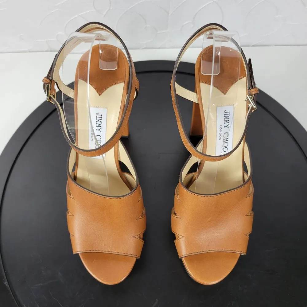 Jimmy Choo Hermione Platform Women Sandals Size 41 US11 Tan Leather Open Toe NEW - Image 4
