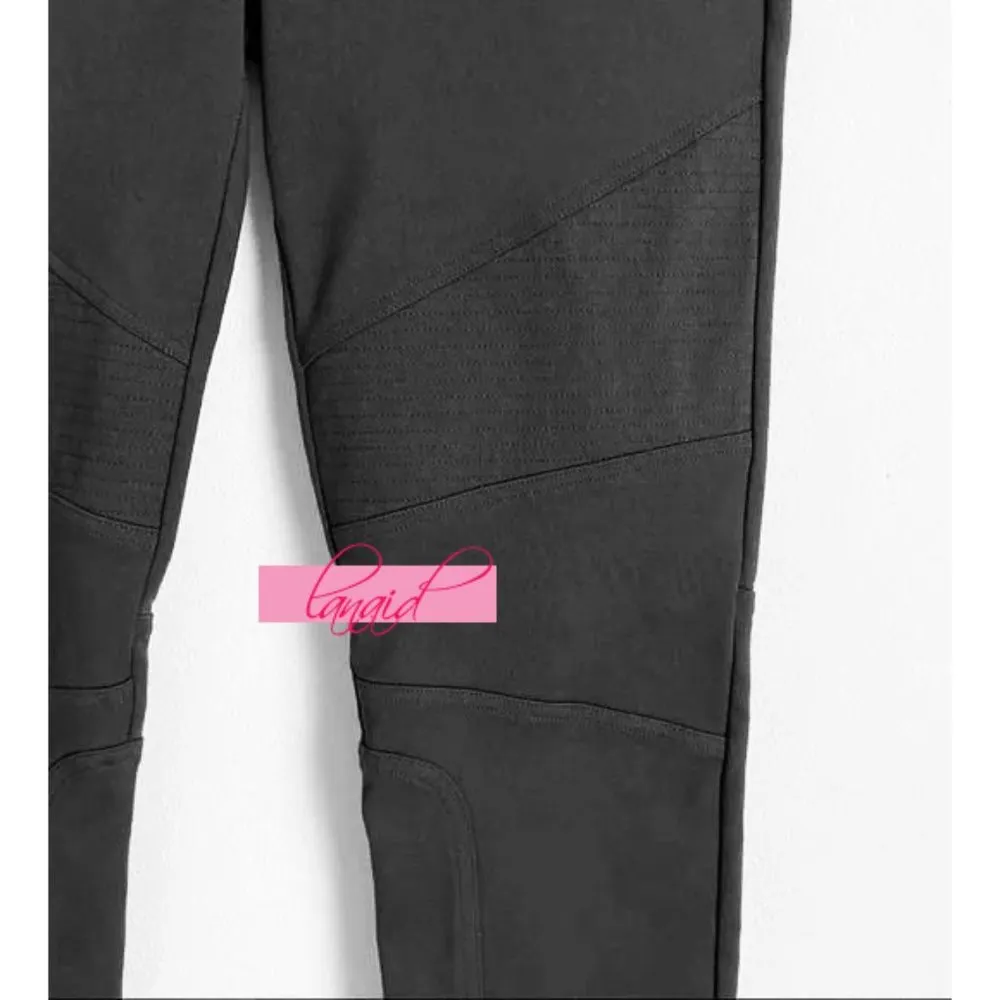 Moto Leggings Charcoal Grey Edgy Motorcycle Ponte Skinny Stretch Pants 2 - Image 7