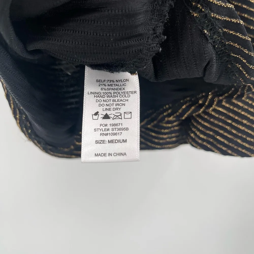 SHINESTAR Tank Size Medium Black and Lurex Gold Stripes Evening Cocktail Peplum - Image 7