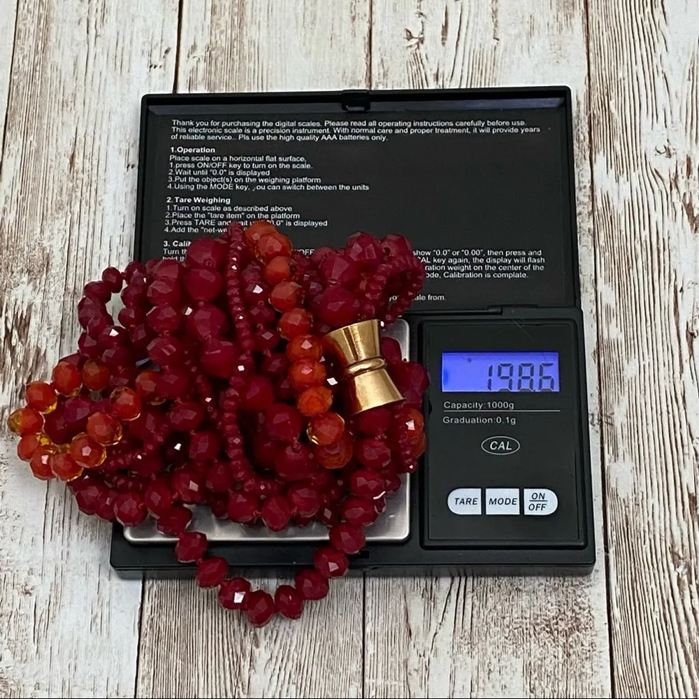 Multi strand Red/Orange Faceted Glass Beads Magnetic Clasp 20” Necklace - Image 4