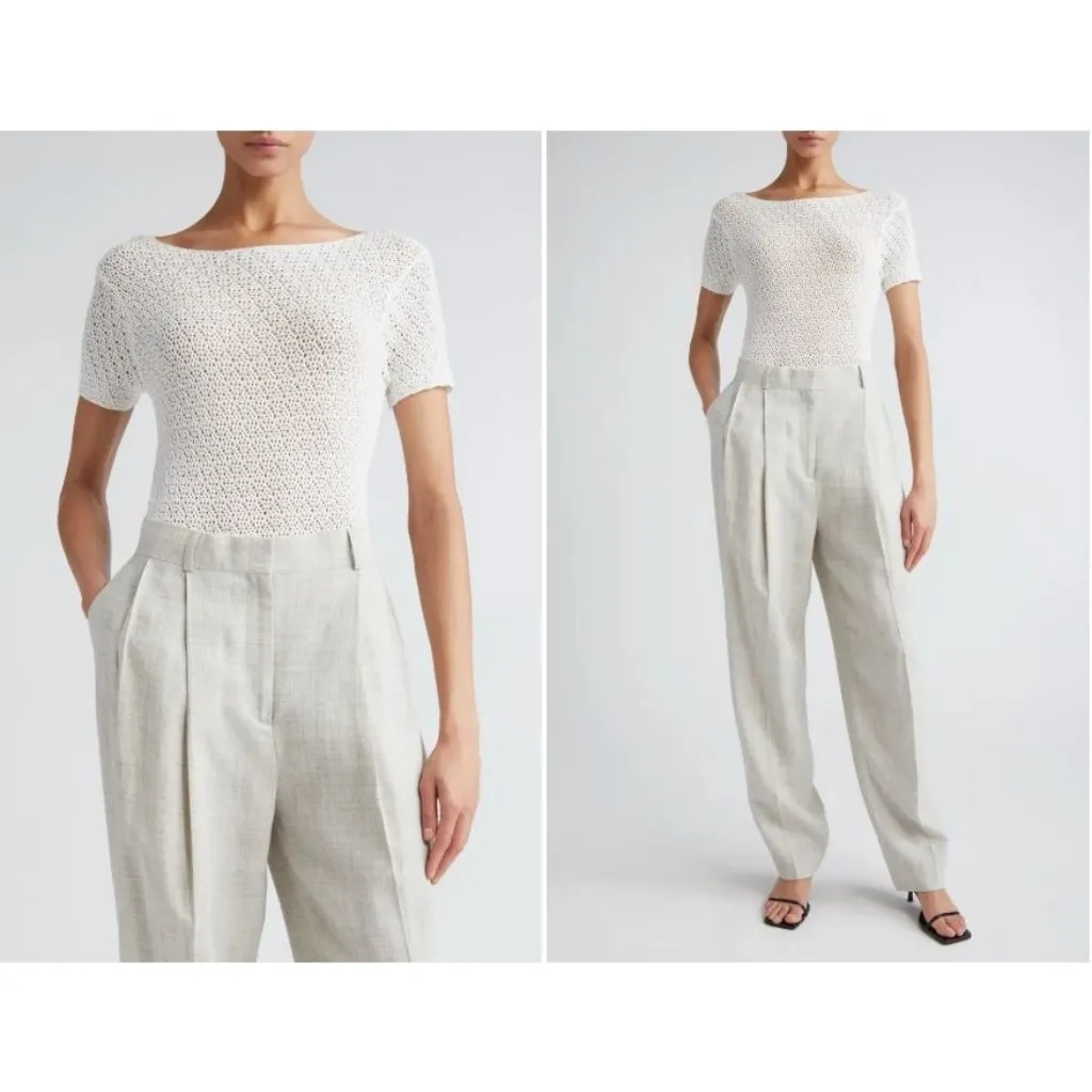 Toteme Crochet Knit Tee in Off White Large New Womens Tshirt Short Sleeve Knit - Image 12