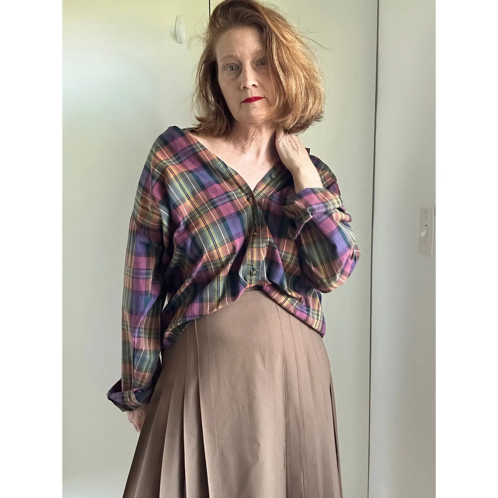 Vintage 90s Plaid Womens Button Down Shirt Size M Cotton Preppy Twee Academia - Image 9