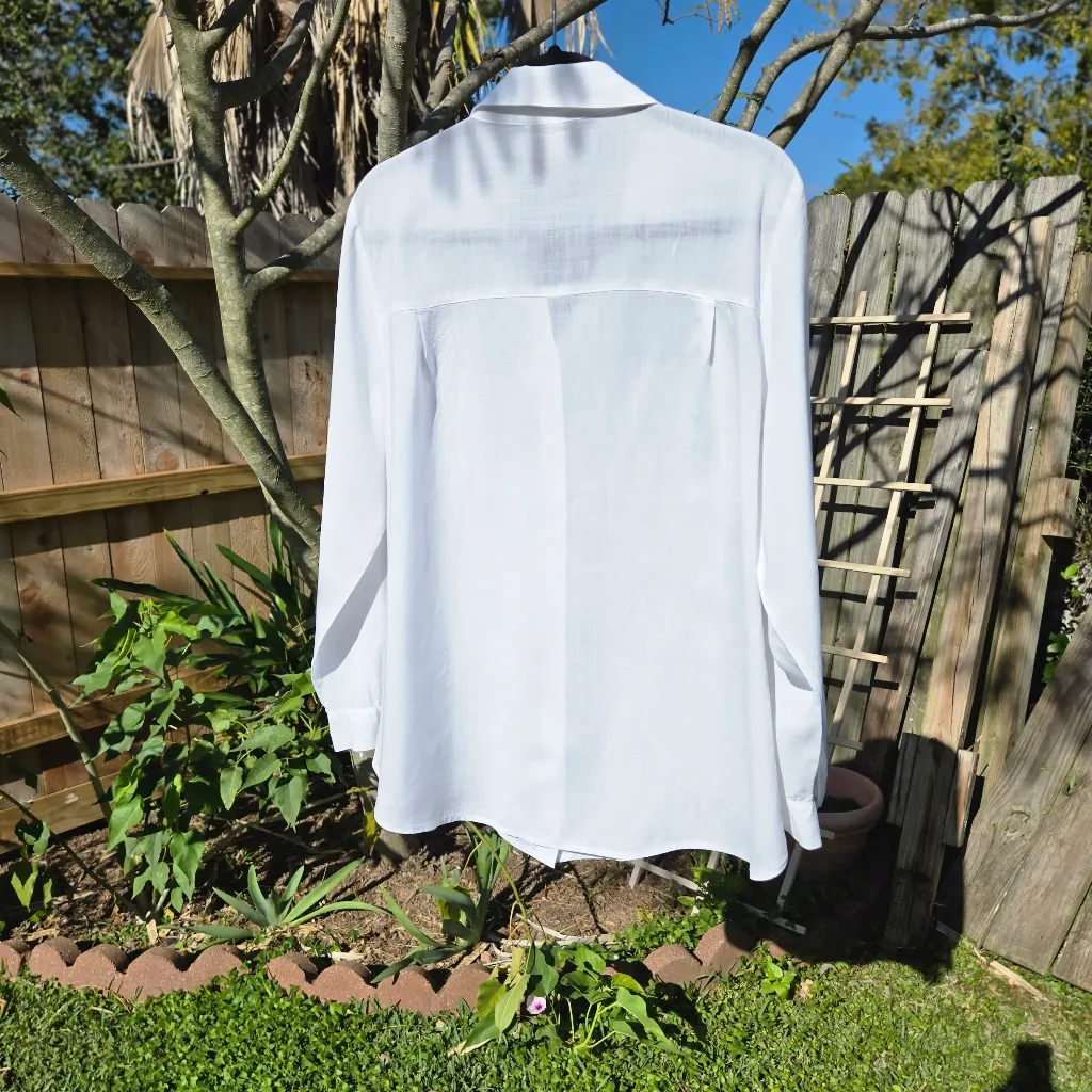 Eileen Fisher Drapey Tencel Collared Shirt White L - Image 8