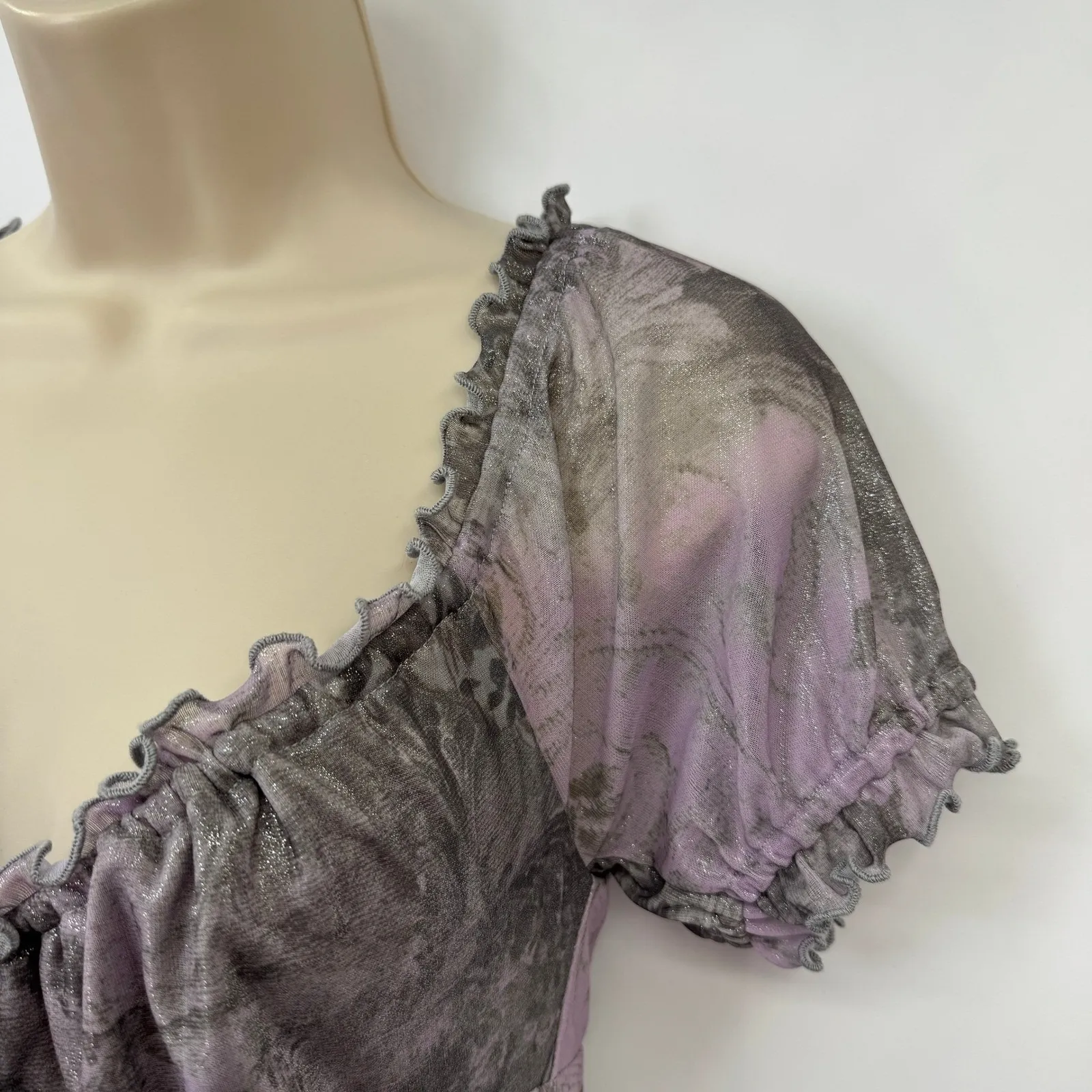 Urban Outfitters Babydoll Milkmaid Fairy Dress Womens Small Purple Silver - Image 7