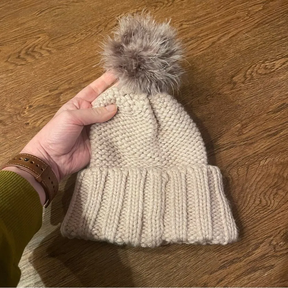 LIMITED EDITION Nude Pink Cozy Knit Beanie with Feather Pom Pom - Image 3