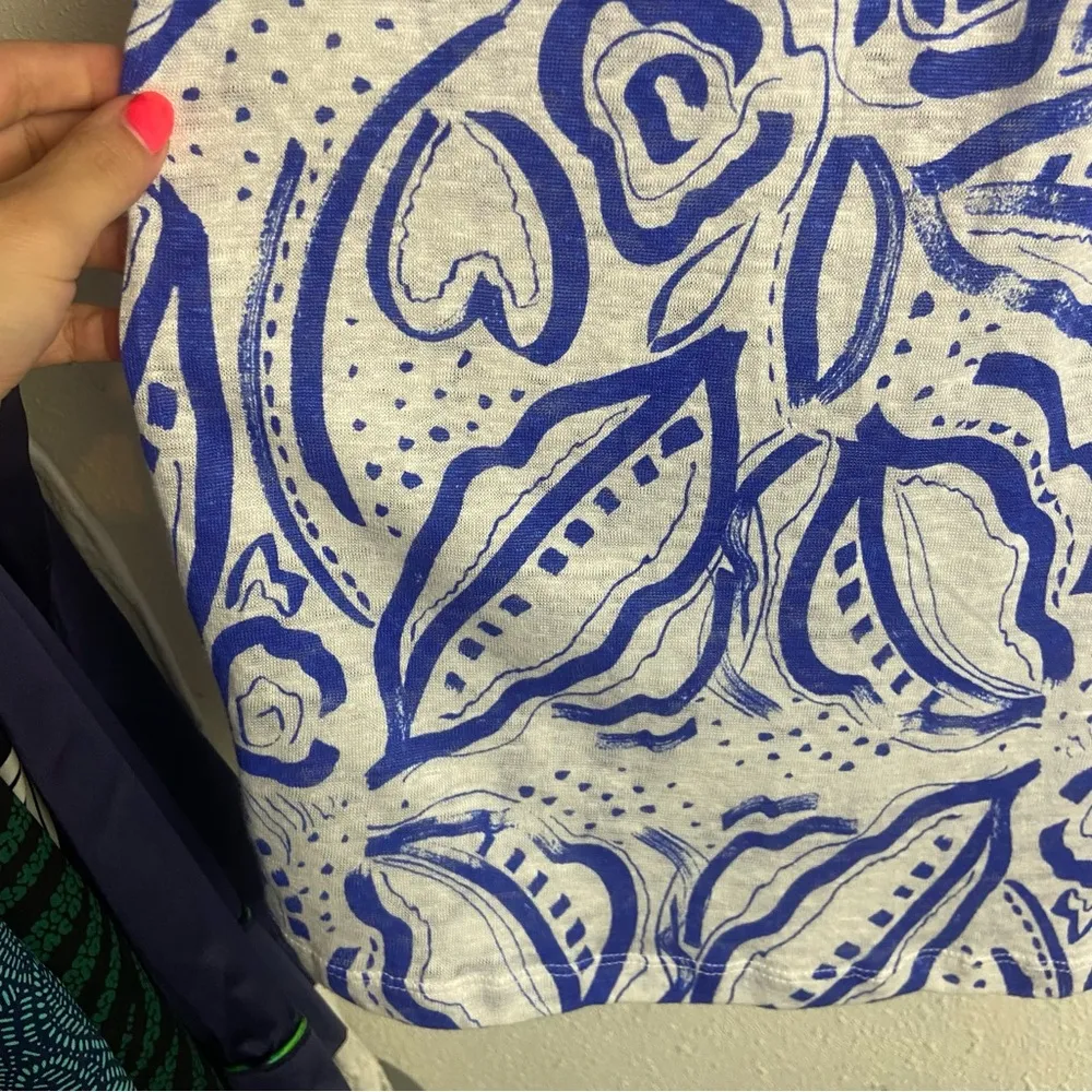 C&C California 100% Linen Sleeveless Tank Top Size Small White Blue Beach Costal - Image 5