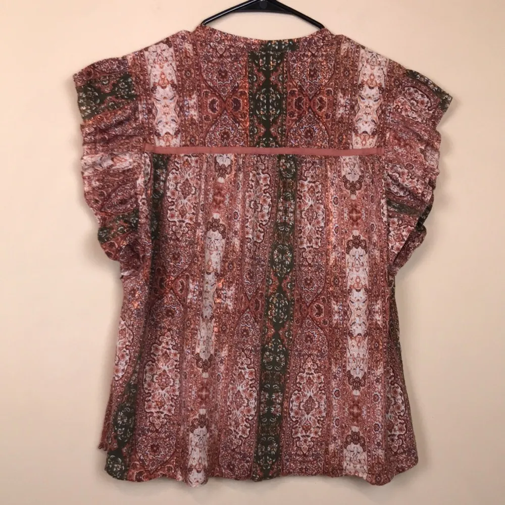 Good Hart Matilda Jane Women’s Boho Pattern Print Metallic Flutter Sleeve Blouse Red Size XL - Image 5