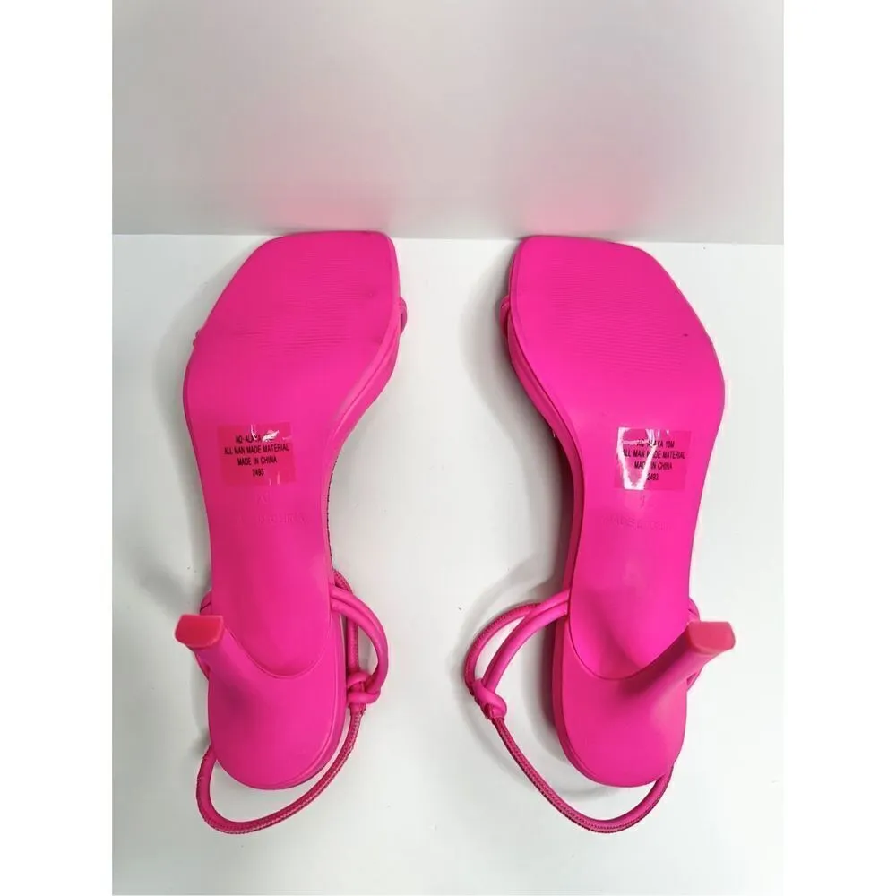 AQUA Sandals Womens Size 10 Square Toe Pink Raffia Detail Slip On Heel NEW - Image 8