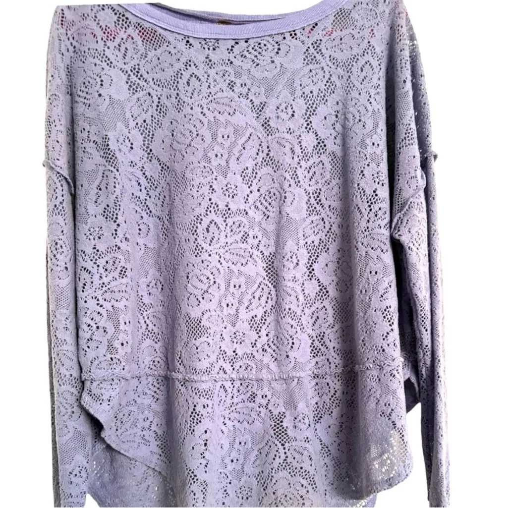 Free People Not Cold In The Lace Lavender Purple Sweater Knit Tee Blouse Small S - Image 7