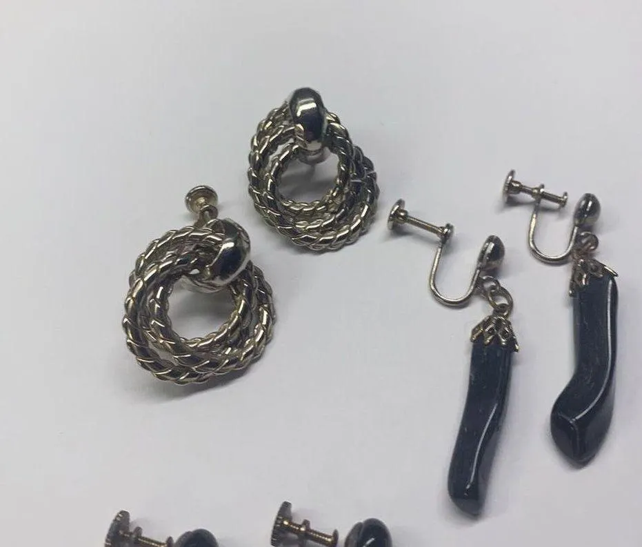 Lot Of 5 Costume Earrings Vintage Clip On Screw On Dangle Drop Some Beaded - Image 2
