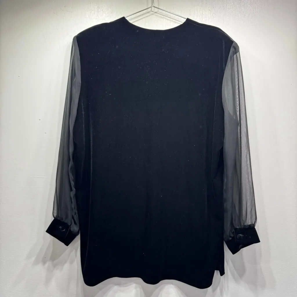 Vintage Y2K 90s Black Velvet Sheer Sleeve Tunic Top Dressy Betsy Whimsigoth 2X - Image 3