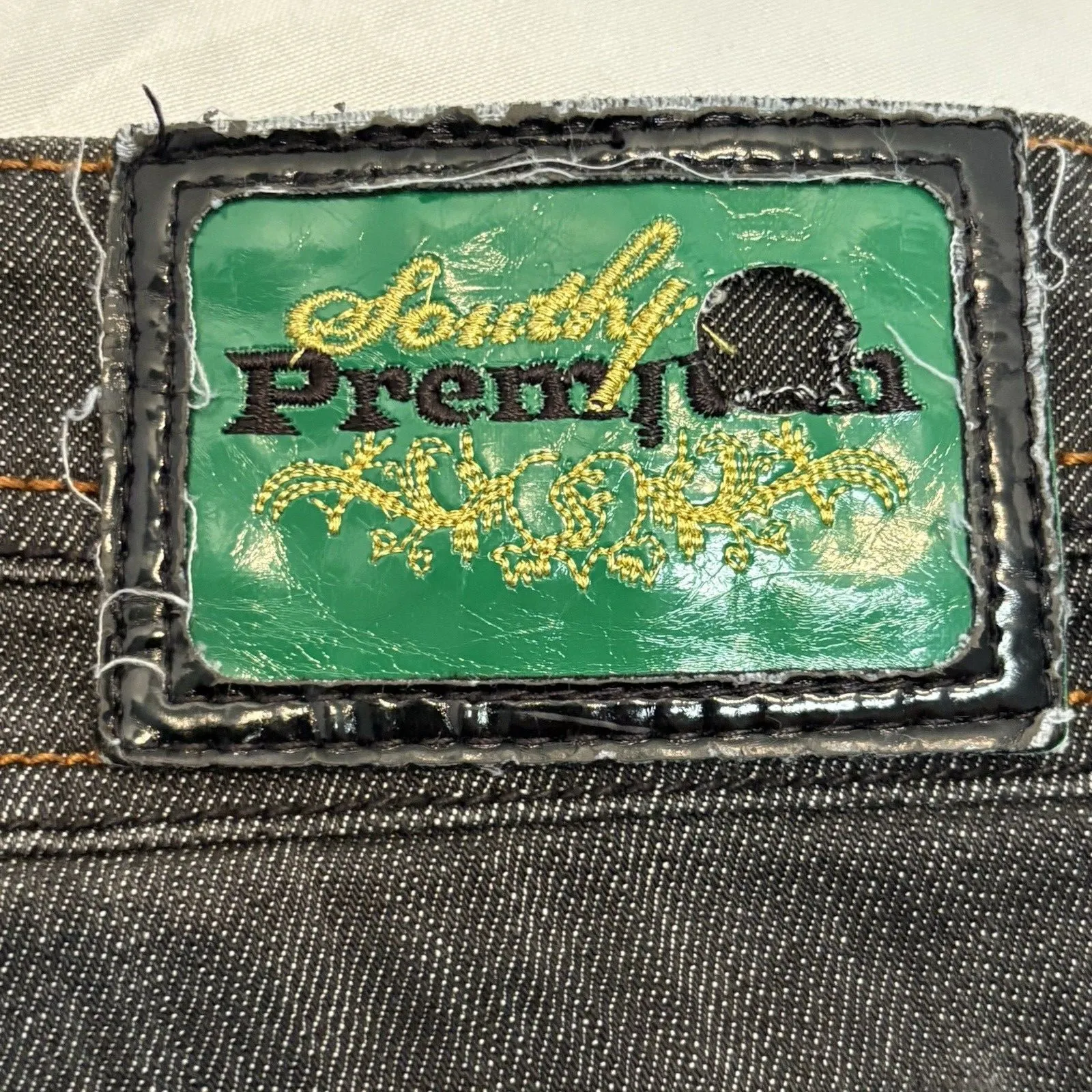 Southpole Womens Premium Jeans Gray Green Belt Strips Rhinestones Size 13 Black - Image 10