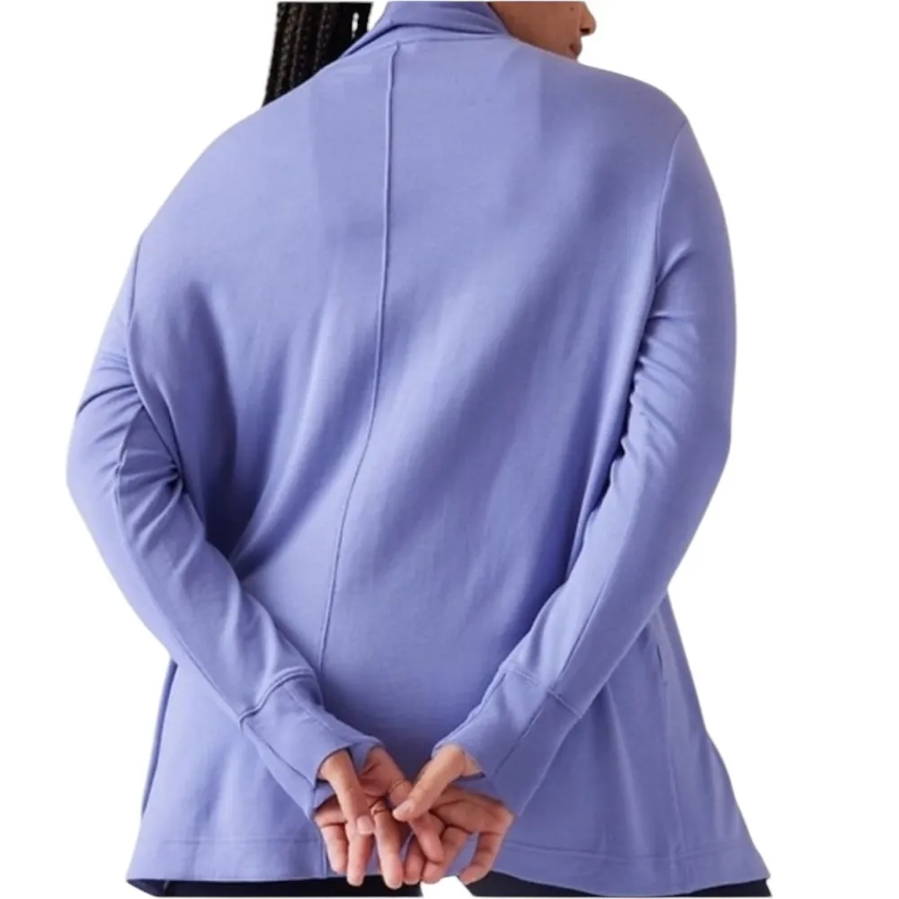 ATHLETA PRANAYAMA CARDIGAN WRAP DARK ADONIS LAVENDER LOUNGE JACKET TOP YOGA XS - Image 3