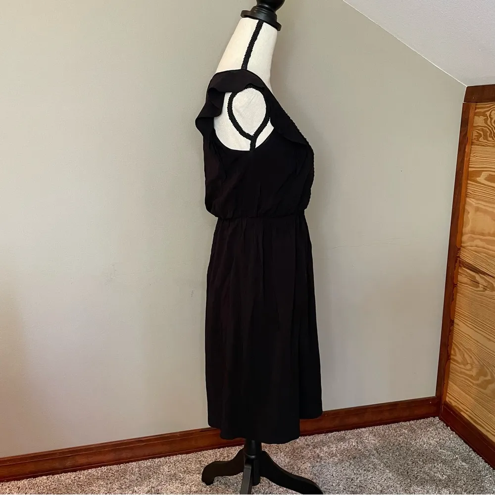 Ann Taylor Loft Black Pleated Button Front Dress Extra Small - Image 3