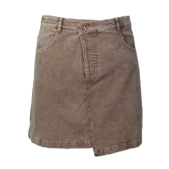 Sadie & Sage Mini Mocha Brown Corduroy Skirt Asymmetrical Hem Small - Image 2
