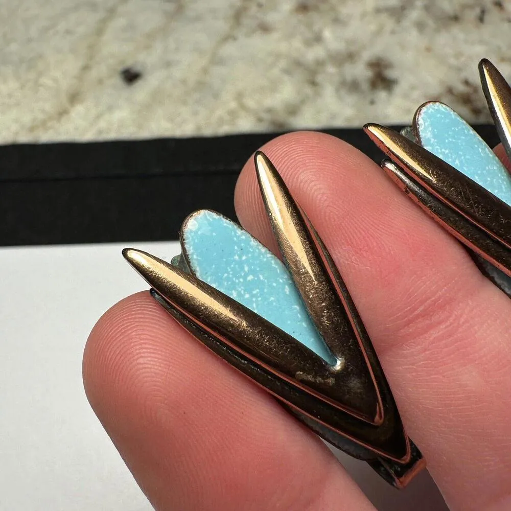 Renoir Matisse Turquoise Blue Enamel Enamel Clip On Earrings Copper Signed - Image 10