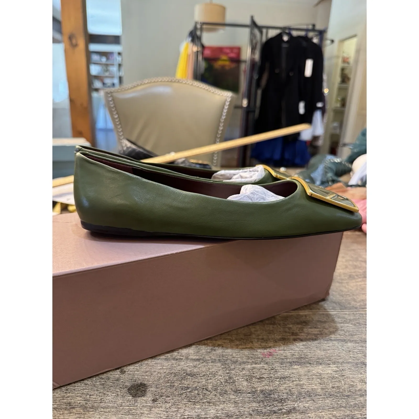 Sarto Flex Amaya 3 Square Toe Ballet Flats Army Leather Size 7.5 Old Money‎ Prep - Image 7