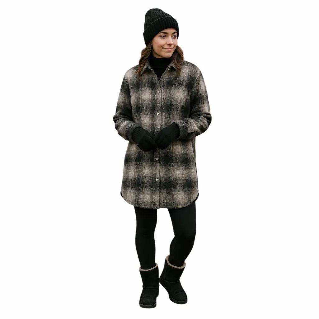 BB Dakota Steve Madden Women’s Size Medium Plaid Flannel Longline Shacket Coat Black - Image 11