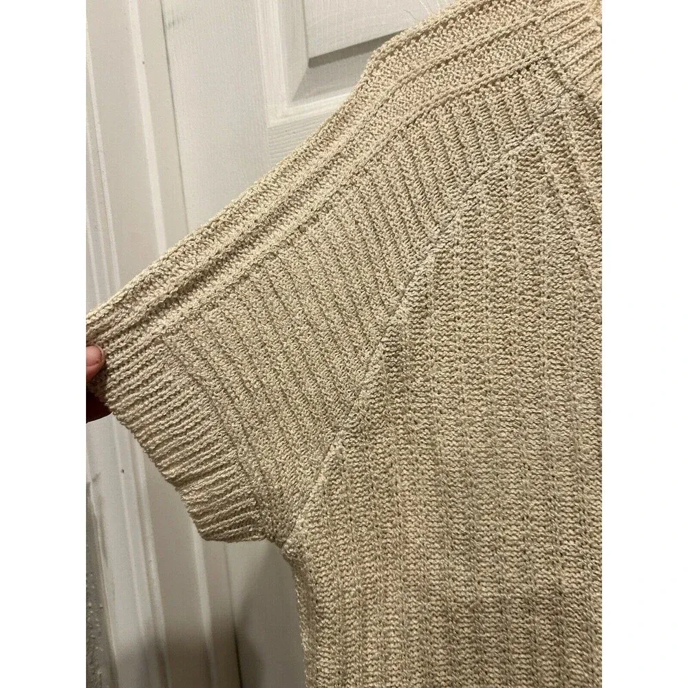 Bibi Knit Pullover Short Sleeve‎ Sweater Size Medium Cream Tan Oversize - Image 3