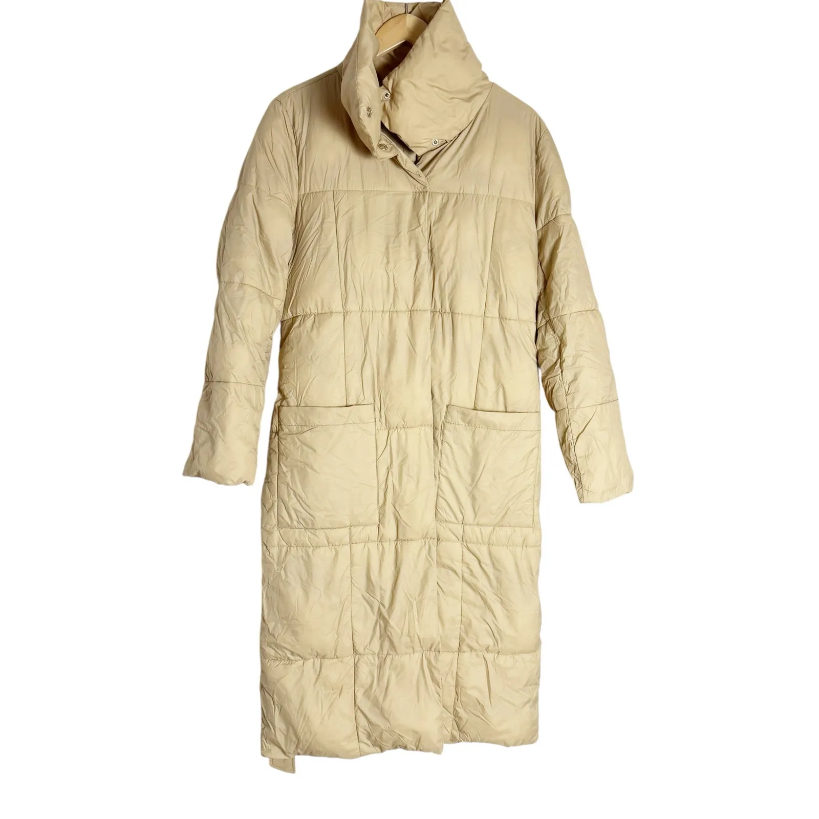 Ellen Tracy Cozy Pillow Beige Belted Long Winter Puffer Coat Size Medium - Image 5