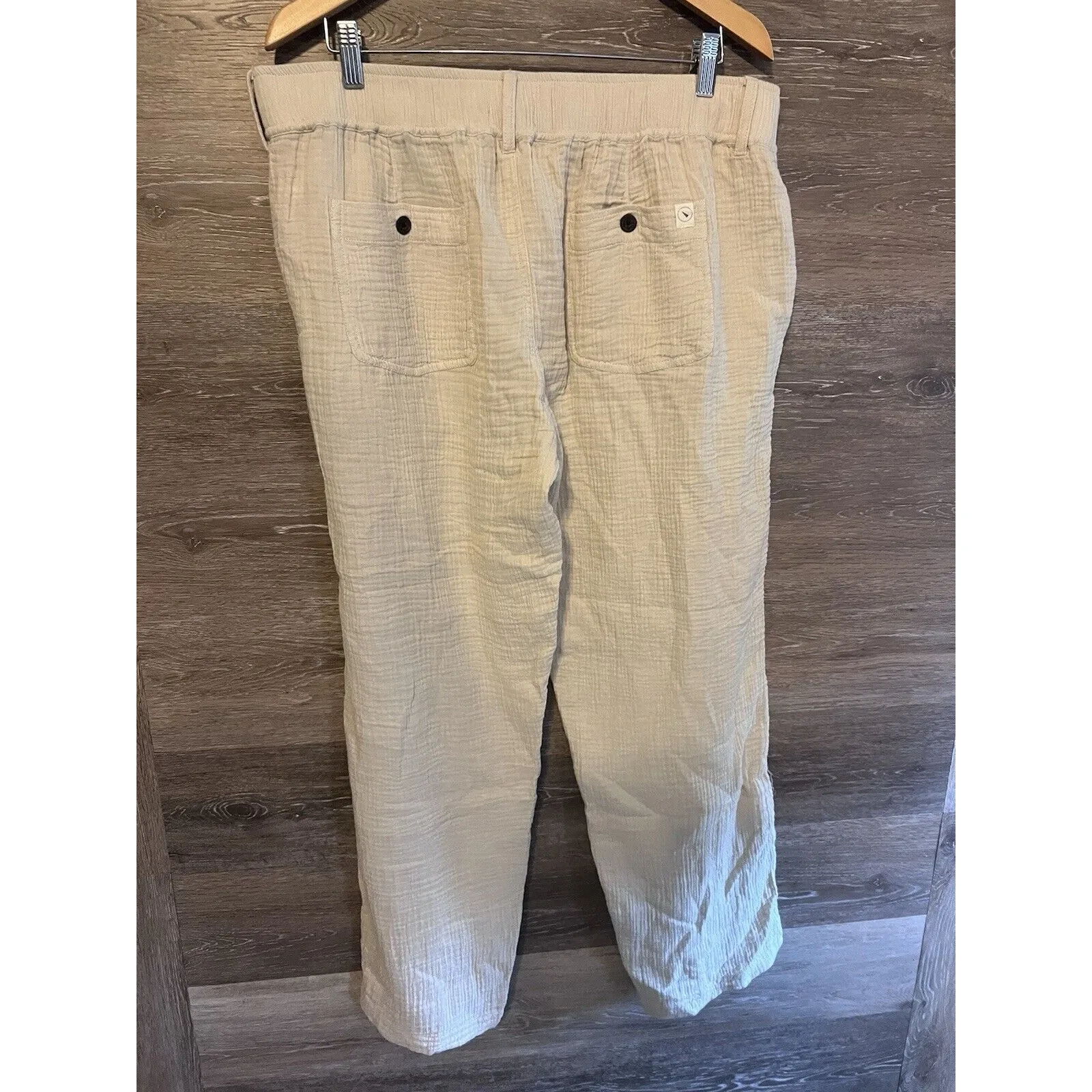 Women Cream Crinckled Cotton Textured Pants Sz Large Elastic Waist Upwest - Image 9