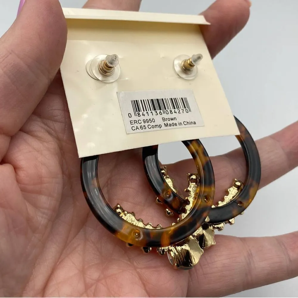 Amrita Singh Austrian Crystal Tortoise Shell Resin Circle Drop Earrings - Image 5