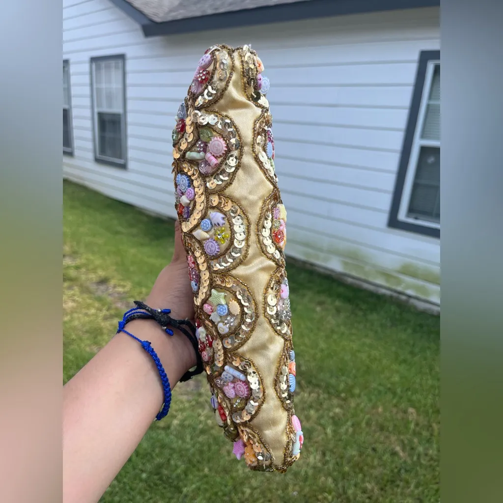 Beaded Gold Clutch with Multicolor Accents - Image 5