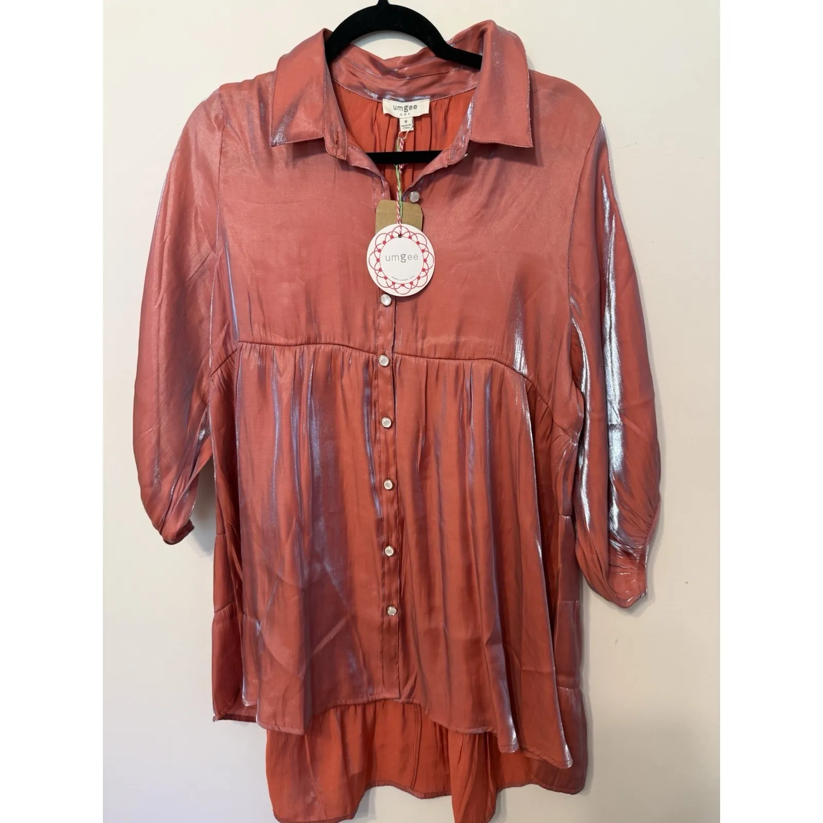 Umgee Women's Satin Tiered‎ Orange Clay Tunic Dress/Top Size M NWT Shimmer - Image 2