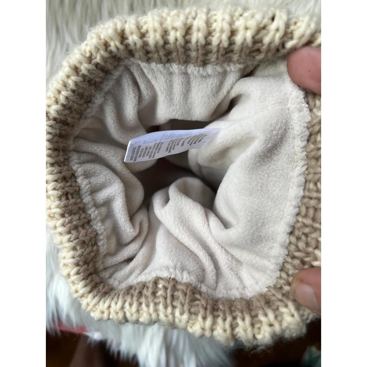 Ariat Women's Cream  Knit Beanie Hat with Faux Fur Pom Pom - Image 5