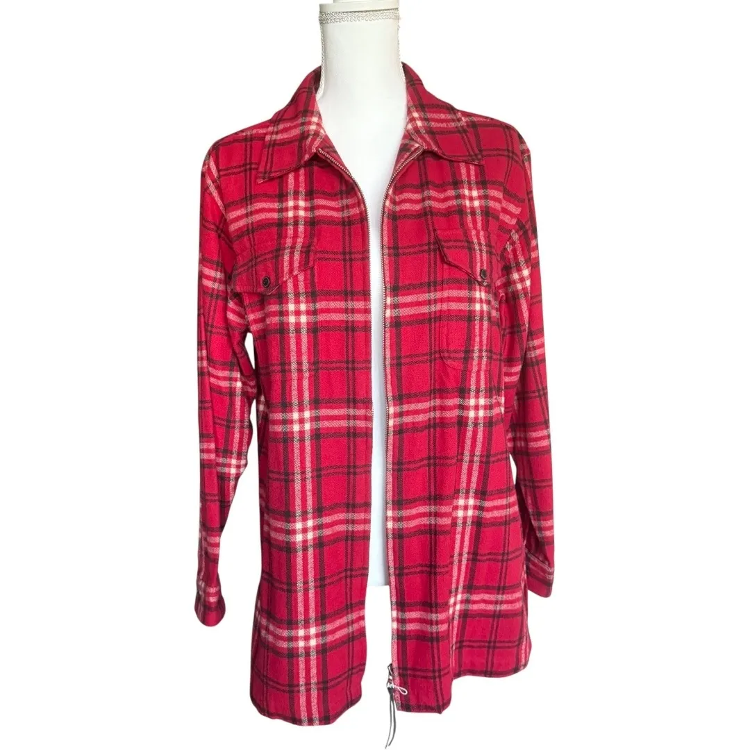 MOUNTAIN LAKE Red Plaid Flannel Full‎ Zip Shacket Size M - Image 2