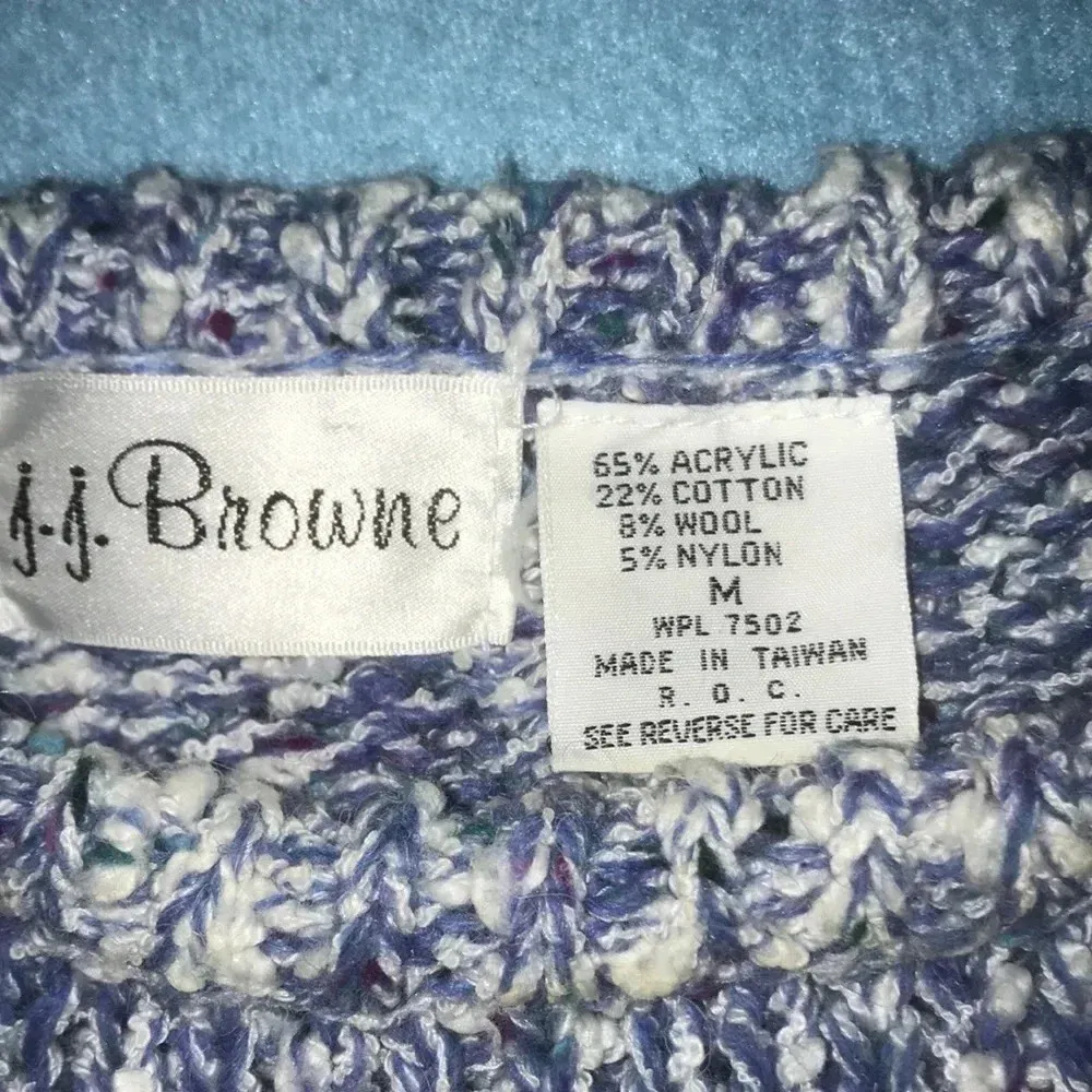 J. J. BROWNE knit crewneck sweater button details on one shoulder vintage size M Blue Size M - Image 5
