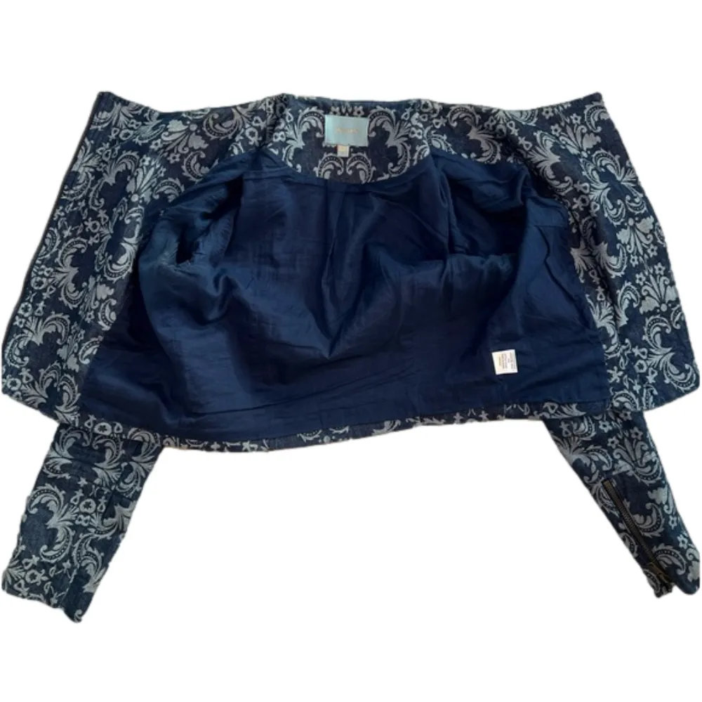 Skies are Blue Anthropologie asymmetrical denim cropped jacket, size S EUC - Image 6