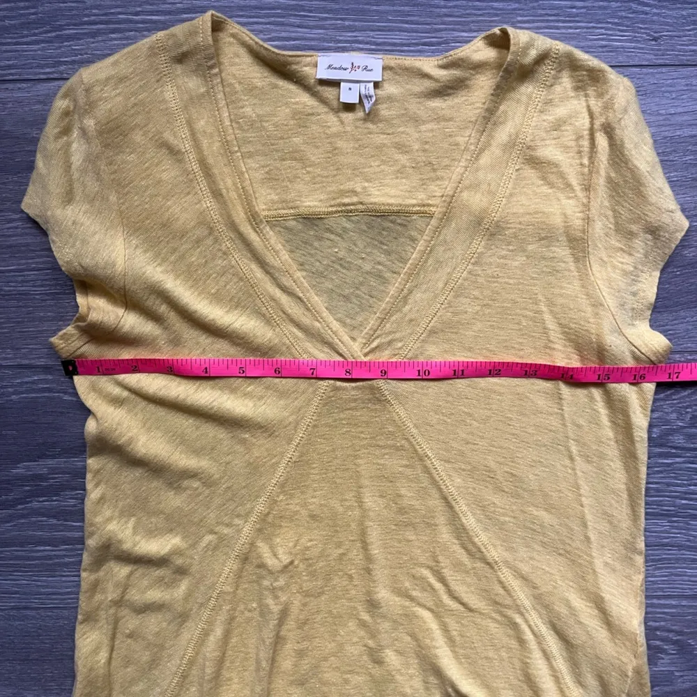 Meadow Rue Anthropologie Yellow Shirt Sleeve V Neck 100% Linen Summer Top Size S - Image 7