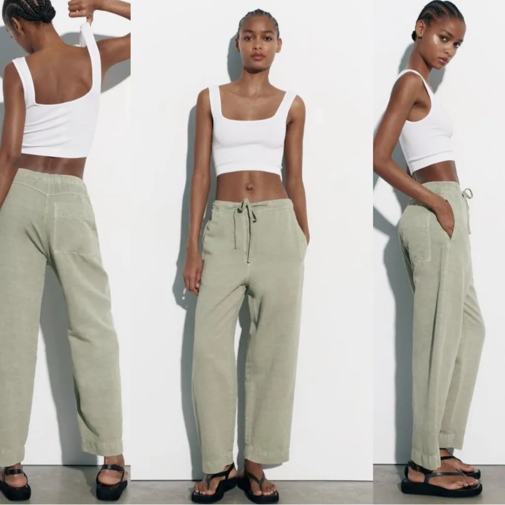 Zara Women's Barrel linen blend Trousers‎ - Image 2