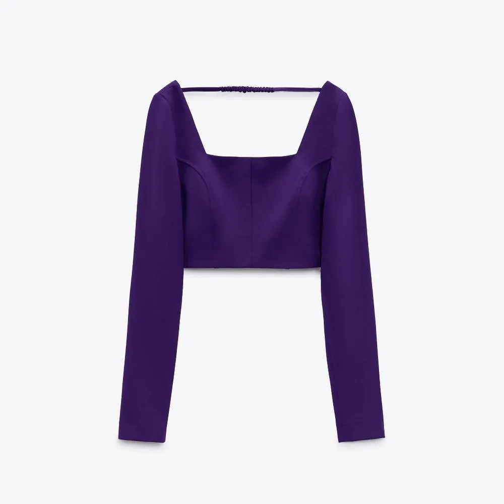 NWT ZARA CROPPED TOP PURPLE BLOGGERS FAV LONG SLEEVE - Image 7