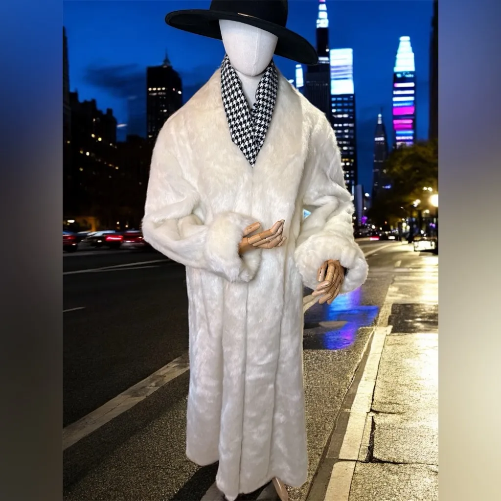 NWOT Dennis Basso White Faux Fur Coat Full Length sz Large - Image 9