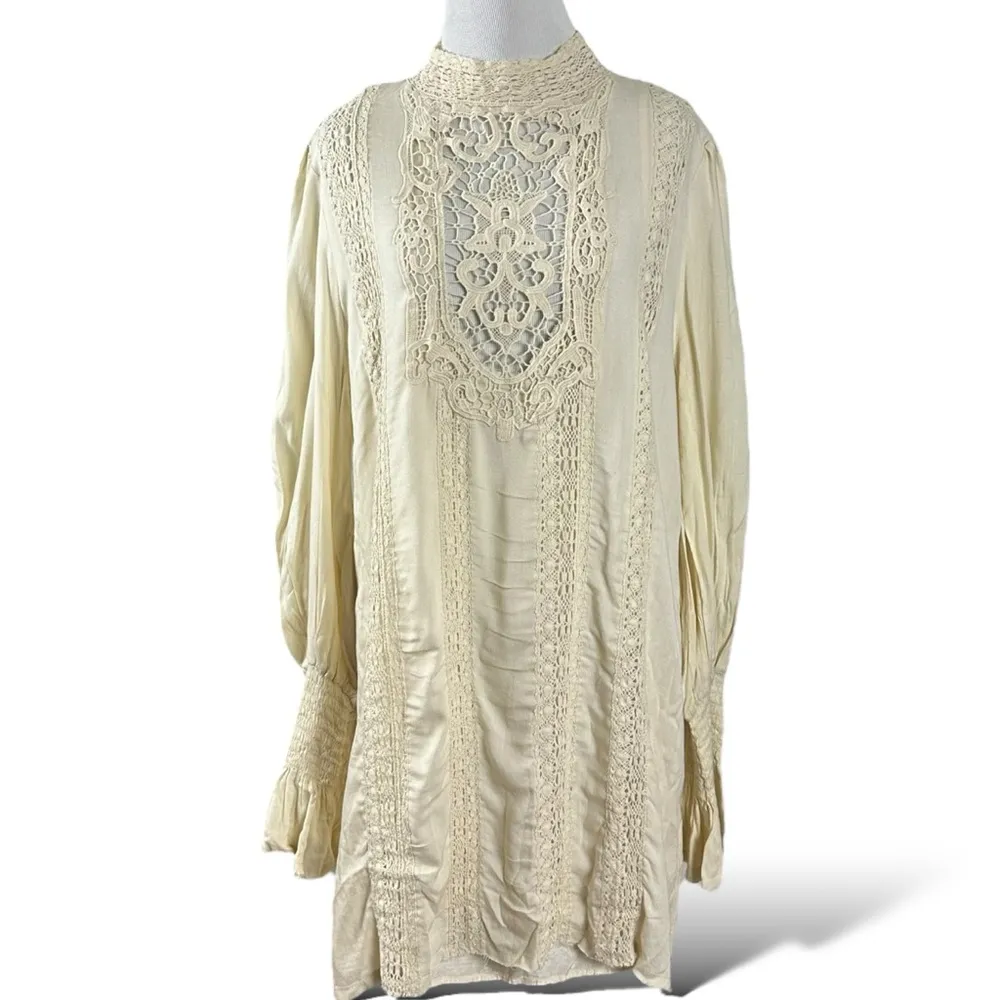 Free People Ethereal Edwardian Romantic Dainty Lace Mini Dress Ivory Medium NWT - Image 4
