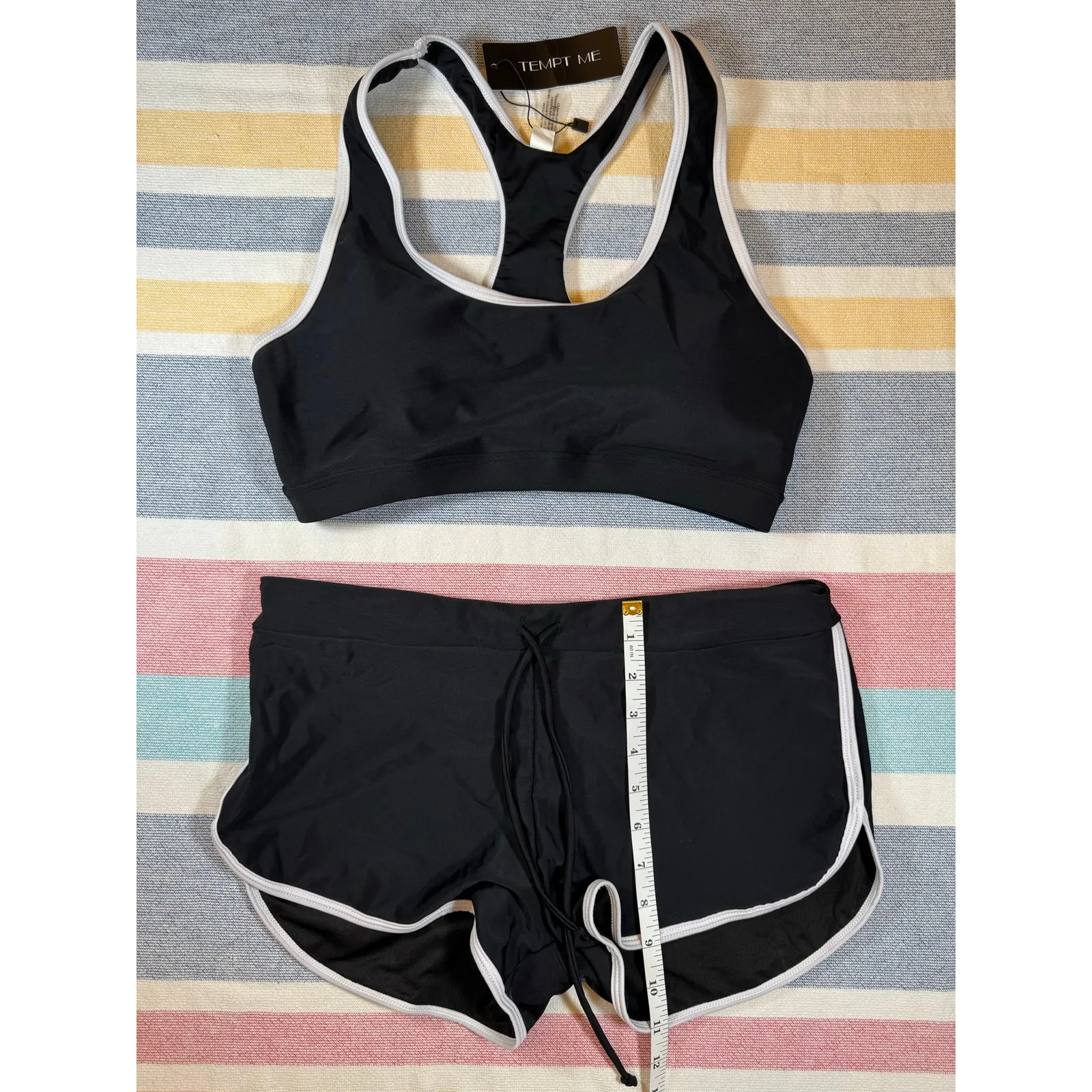 Tempt Me Women Black 2 Piece Swimsuit Medium Racerback Top Swim Shorts - Image 3