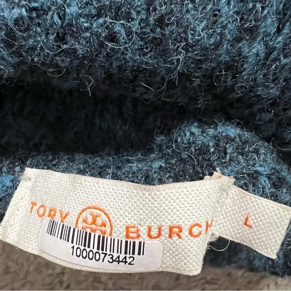 Tory Burch Tricia Blue Alpaca Wool Horizontal Striped Turtleneck Sweater Large - Image 5