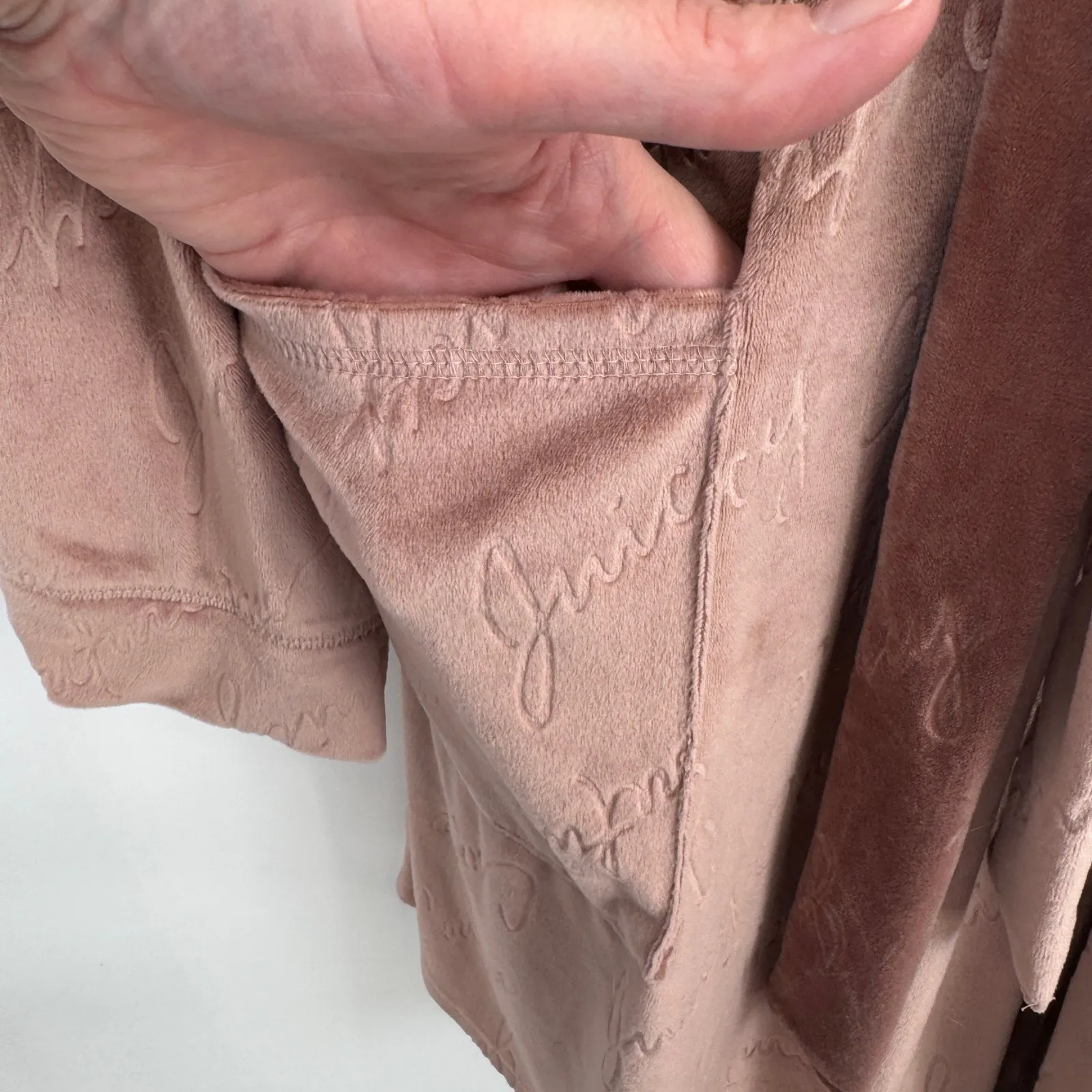 Juicy Couture Velour Robe Pink Embellished Logo Plush Womens 2X Belt Pockets - Image 5