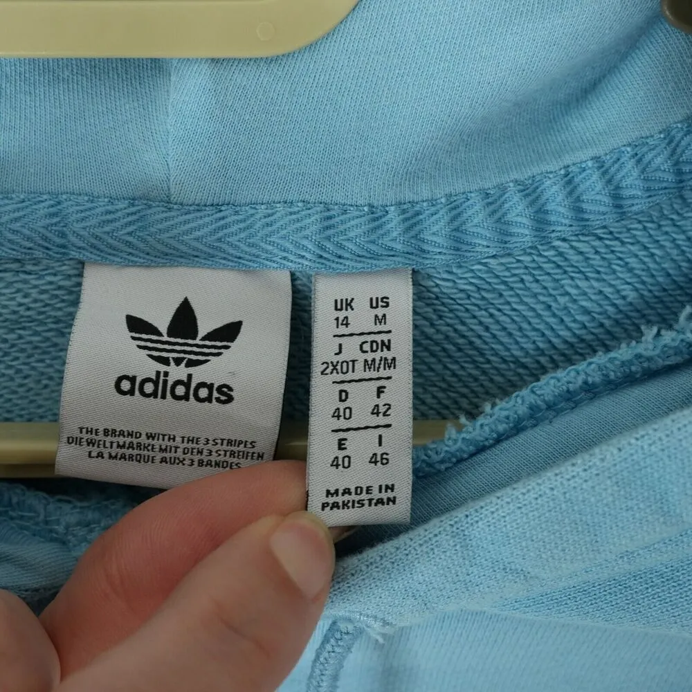 Adidas Hoodie Womens Medium Originals Trefoil Sweatshirt Retro Blue White - Image 7