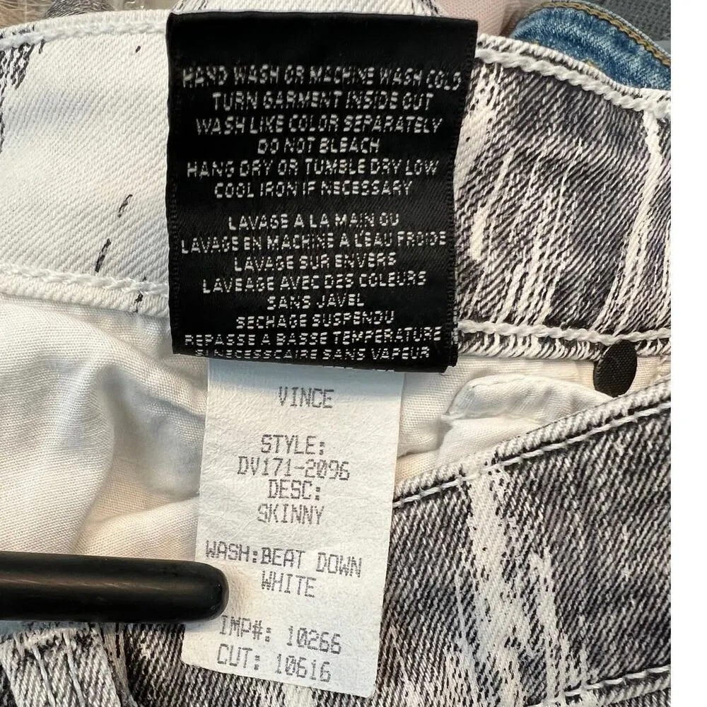 Vince Dylan Beat Down Gray White Brushstroke Wash Mid Rise Skinny Jeans  Size 26 - Image 14