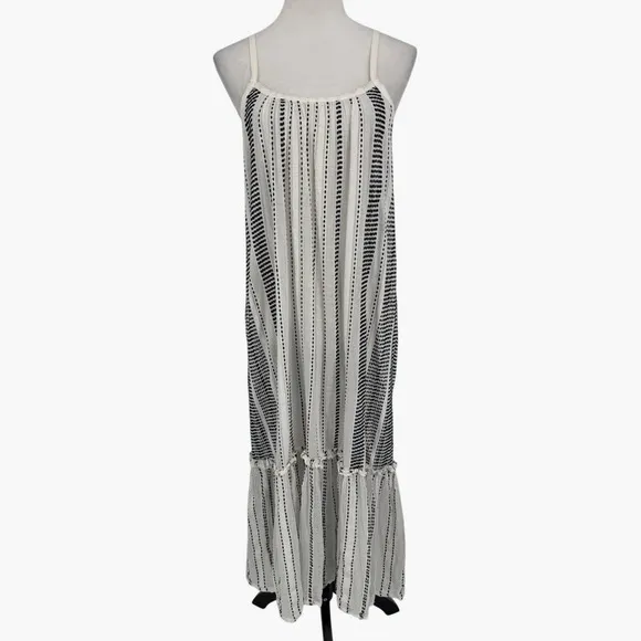 Lemlem Striped Midi Dress Small White Blue Cotton‎ Ruffle Hem Criss Cross Back - Image 2