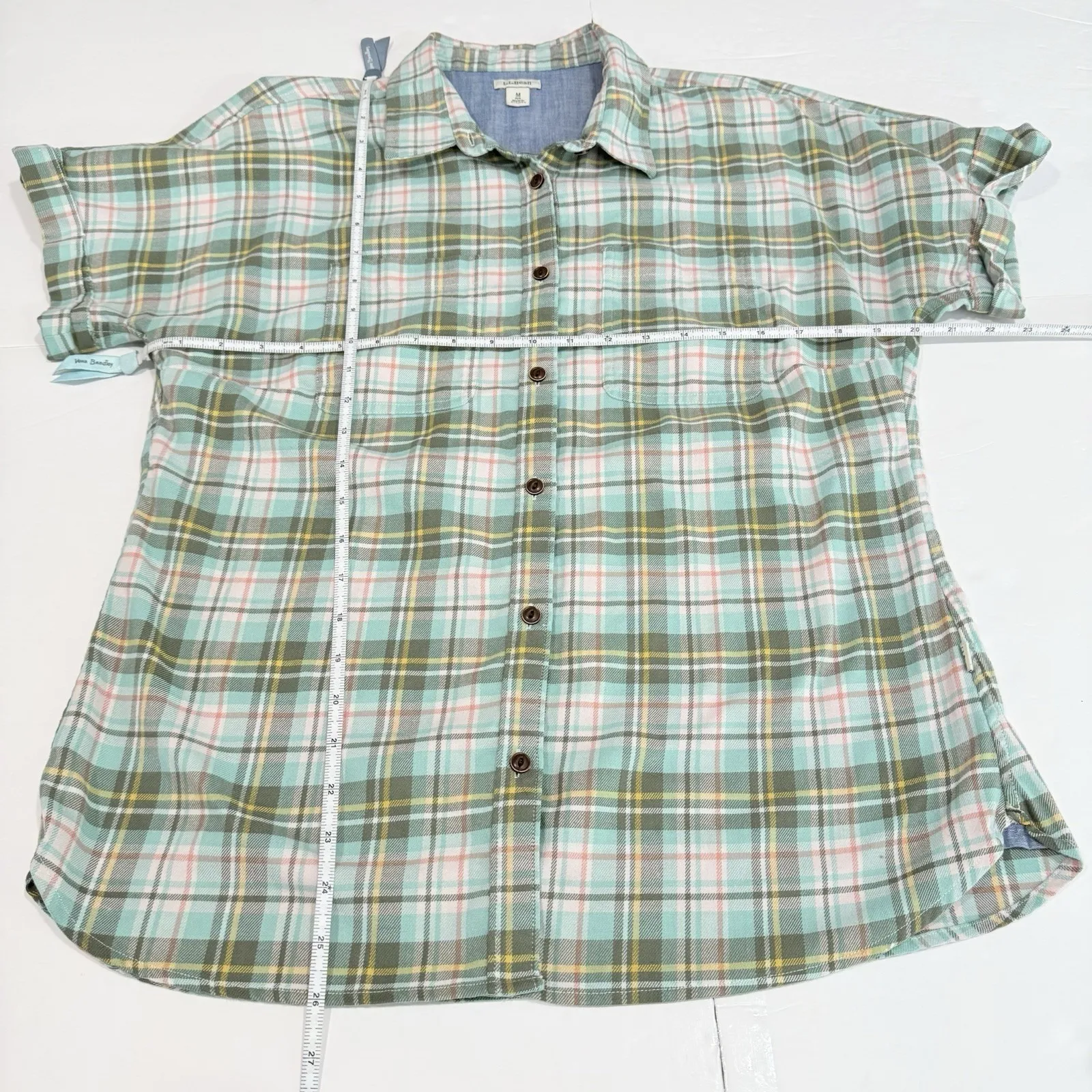 LL Bean Colorful Plaid Short Sleeve All Season Flannel Button‎ Up Shirt MEDIUM - Image 7